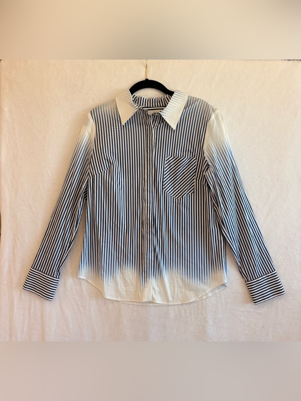 Milly Blue White Striped Button Front Shirt Sz 10 Cotton Premium Italian Fabric